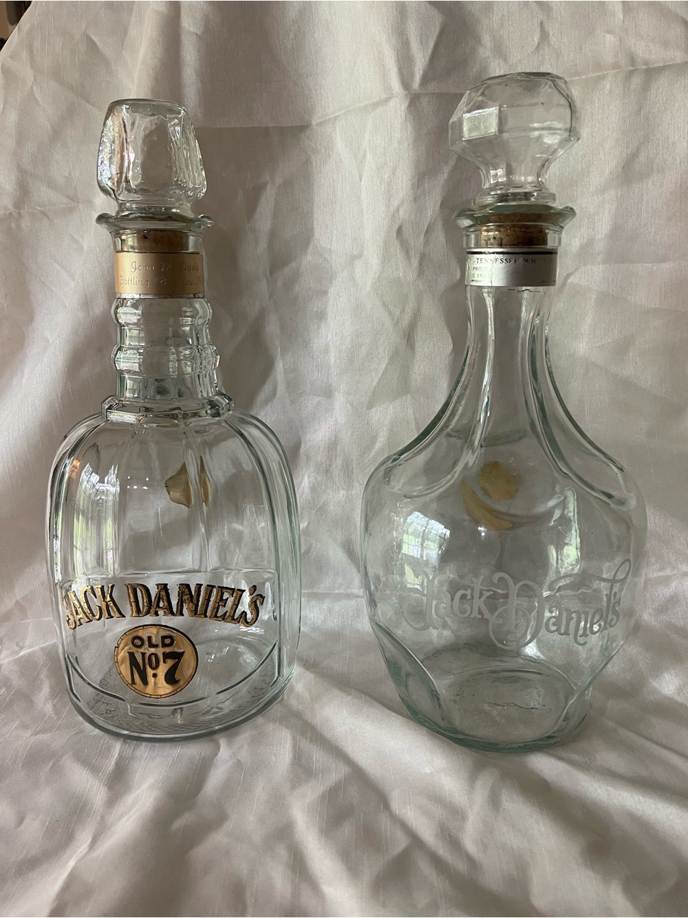 Jack Daniels Clear Glass Decanters with Gold Accents